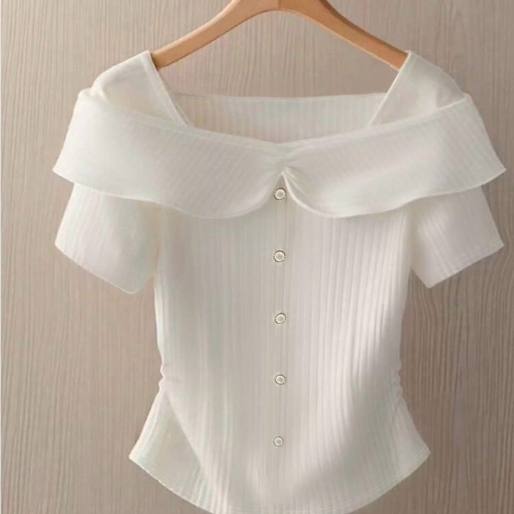 SHEIN White Button-Down Off-Shoulder Blouse